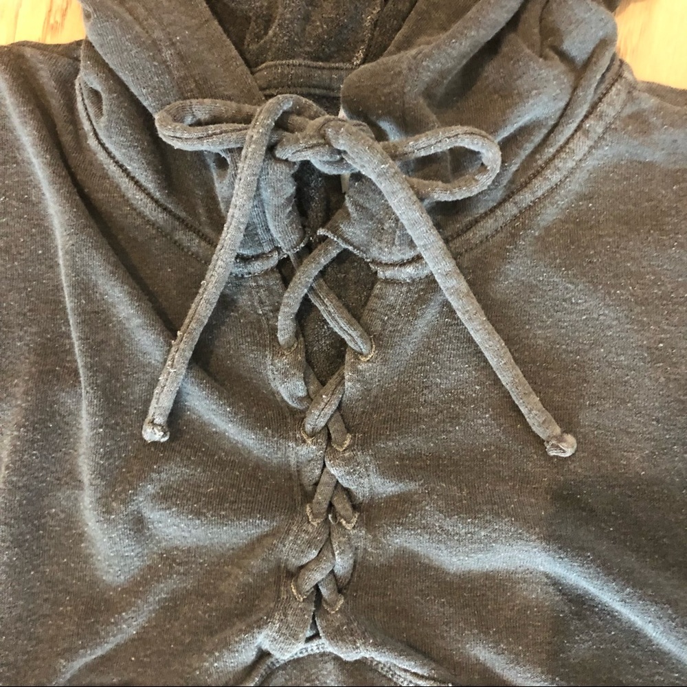 EUC FREE PEOPLE Grey Lace Up Hooded Sweatshirt Hoody